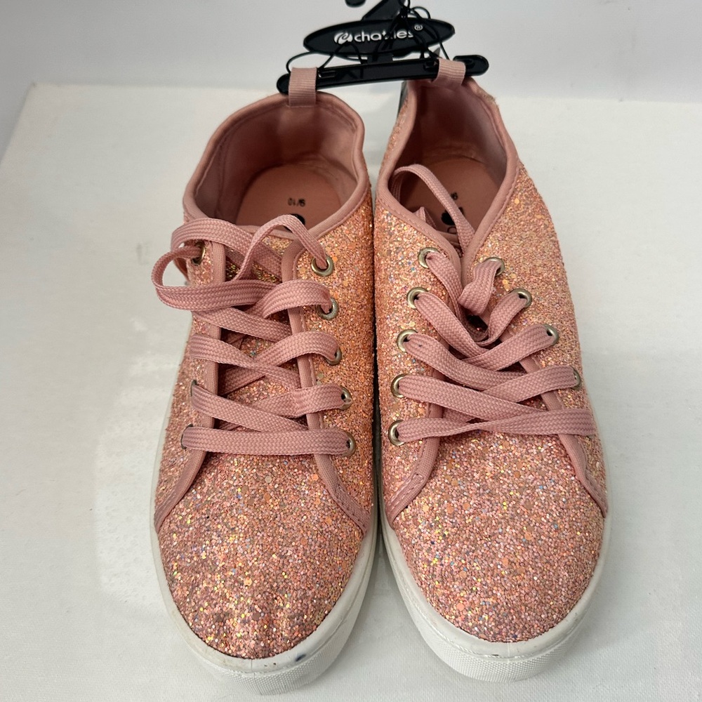 Chatties Women's Pink Glitter Star  Lace-Up Fashion Sneakers 9/10 Medium